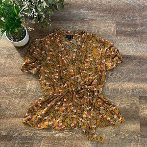 FLORAL BOHO FAUX WRAP BLOUSE || SIZE S || BRAND OLM